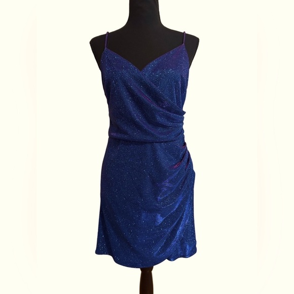 B. Smart Dresses & Skirts - Iridescent Blue Glitter Mini Homecoming Date Night Dress
